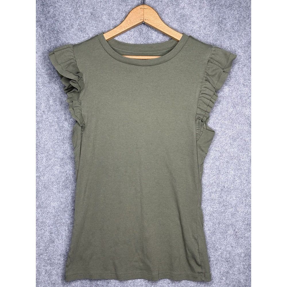 Gap Women's L Tall Ruffle Sleeveless Blouse Olive Green